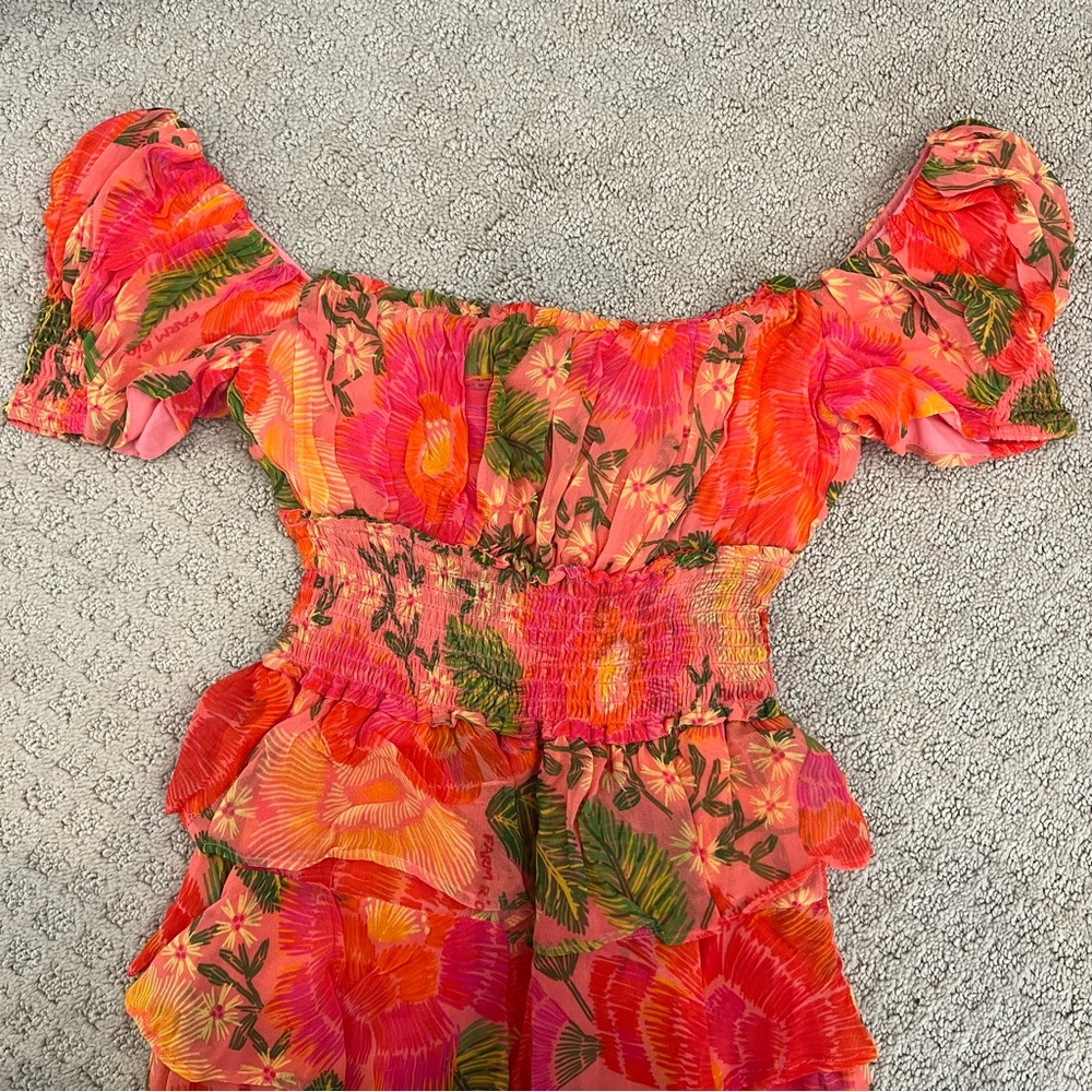 FARM Rio Floral Pink and Orange Midi Dress